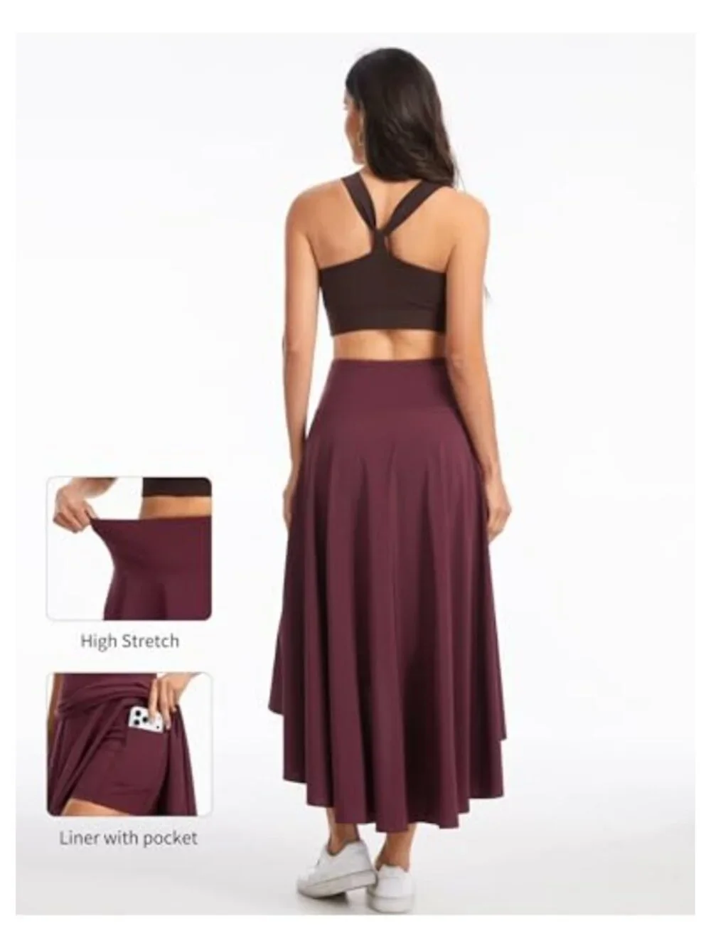 High Waist Flowy Wrap Maxi Skort with Pockets, Tummy Control, Ruffle Hem